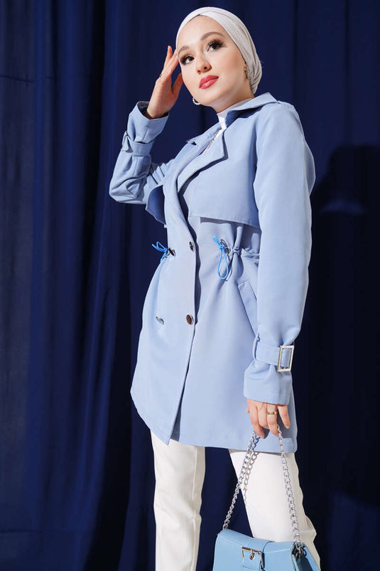 Beautiful Tünelli Short Trench Coat Baby Blue