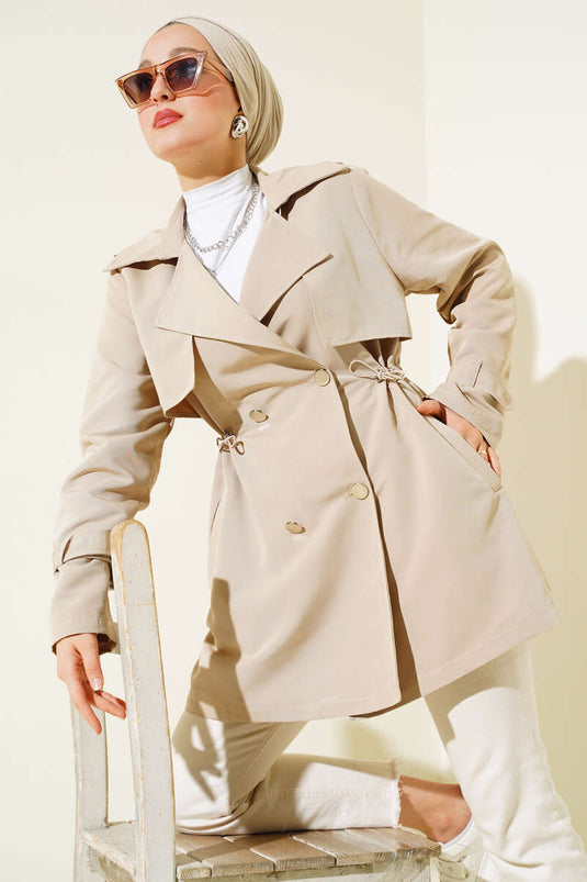 Waist Tunnel Short Trench Coat Beige