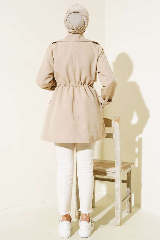 Trench-coat court beige à tunnel de taille