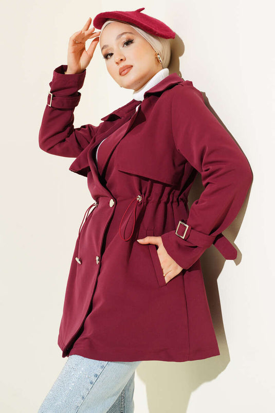 Waist Tunnel Short Trench Coat Burgundy