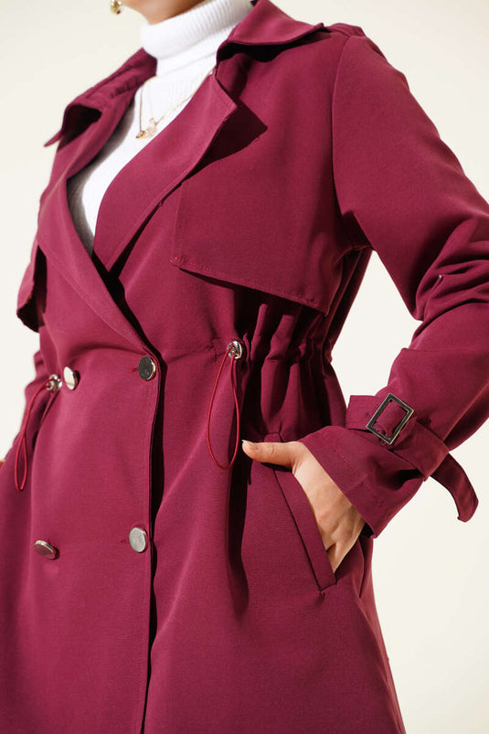 Waist Tunnel Short Trench Coat Burgundy