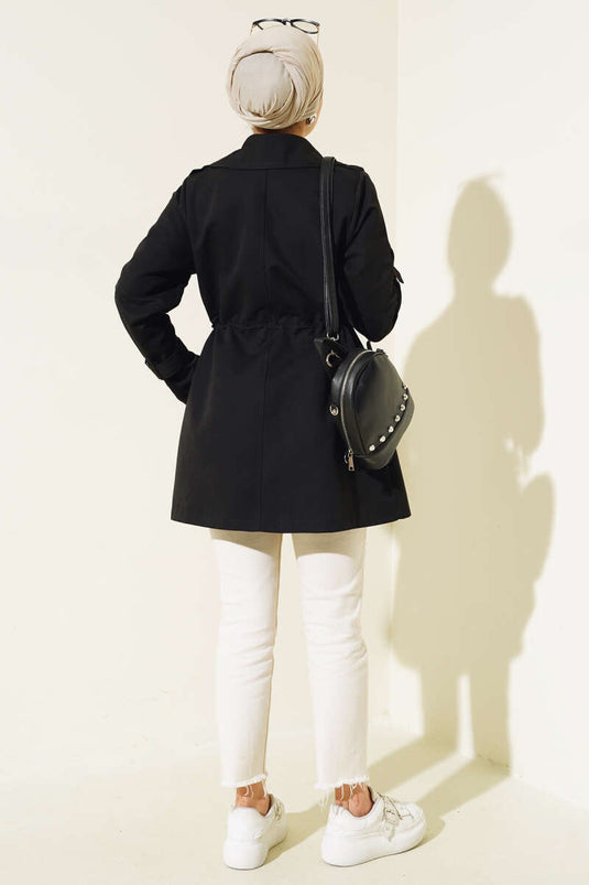 Waist Tunnel Short Trench Coat Black