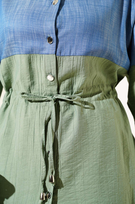 Ensemble deux pièces en denim avec tunnel à la taille, vert âge