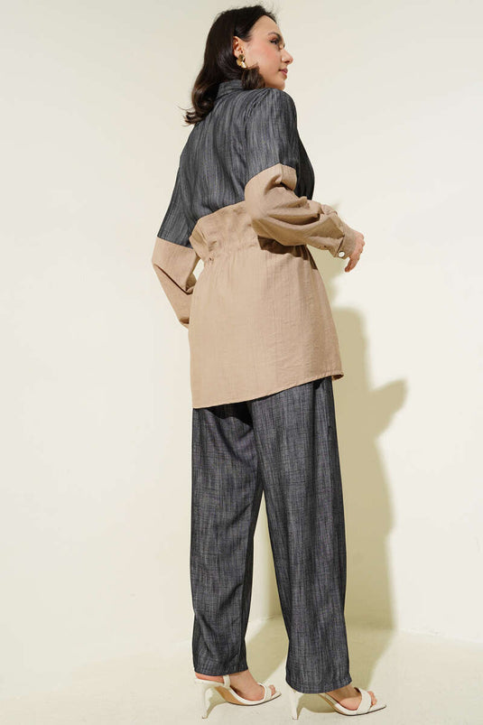 Bel Tünelli Kot Garnili İkili Takım Latte