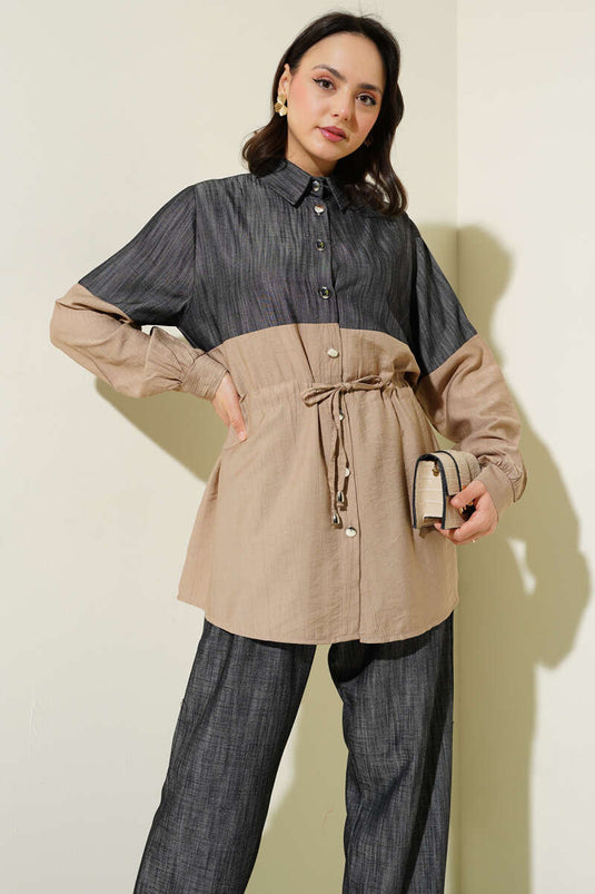 Bel Tünelli Kot Garnili İkili Takım Latte