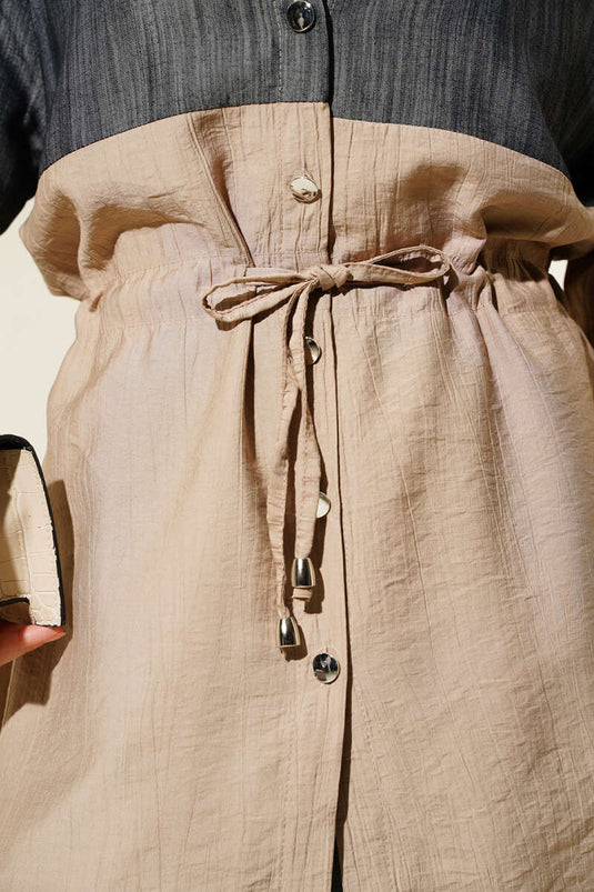 Bel Tünelli Kot Garnili İkili Takım Latte