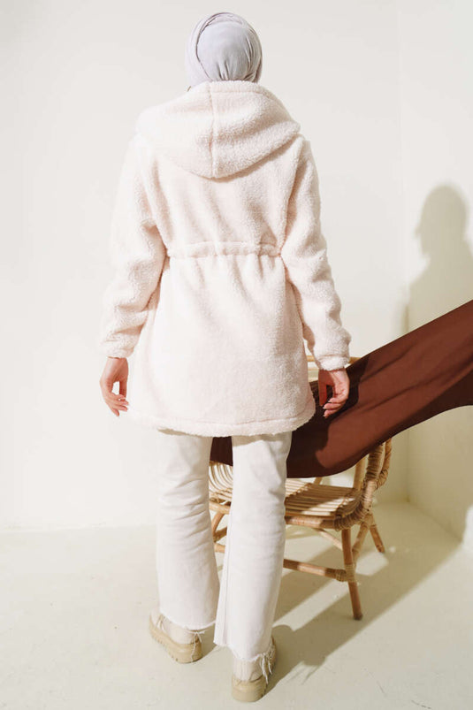 Gilet en peluche élastique avec tunnel de taille, écru