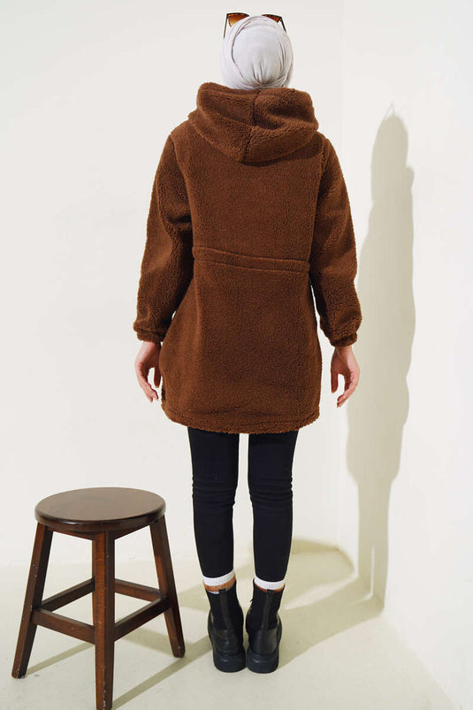 Gilet en peluche élastique avec tunnel de taille et châtaigne