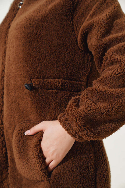 Gilet en peluche élastique avec tunnel de taille et châtaigne