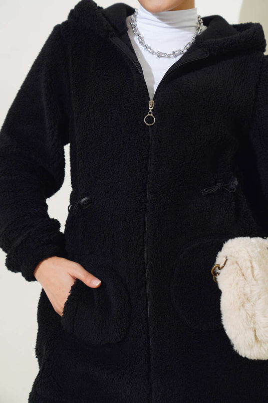 Gilet en peluche élastique avec tunnel de taille et noir