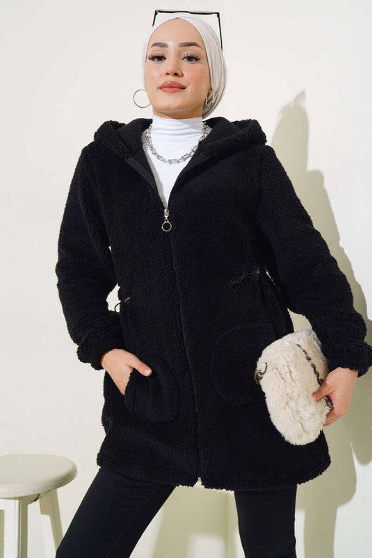 Gilet en peluche élastique avec tunnel de taille et noir