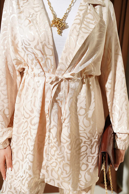 Ensemble deux pièces en jacquard léopard avec ceinture en maille beige