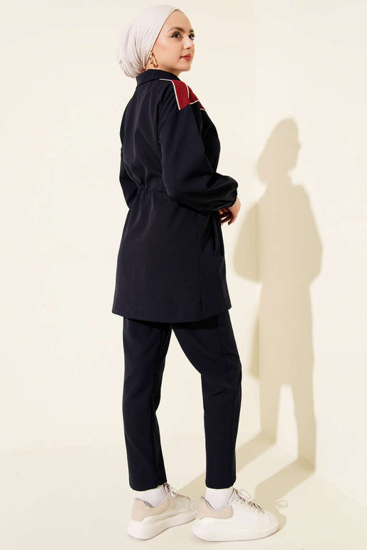 Bel Tünelli Omuz Biyeli İkili Takım Lacivert