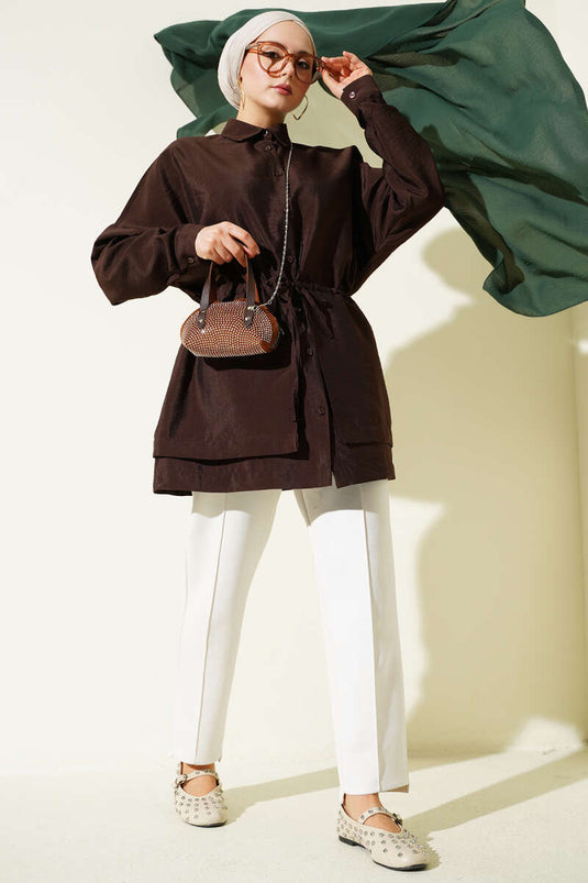 Bel Tünelli Oversize Odesa Gömlek Kahve