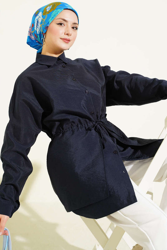 Bel Tünelli Oversize Odesa Gömlek Lacivert