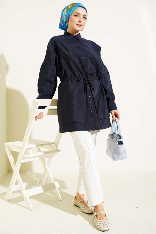 Bel Tünelli Oversize Odesa Gömlek Lacivert