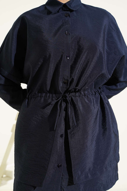 Bel Tünelli Oversize Odesa Gömlek Lacivert