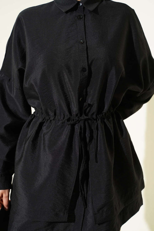 Bel Tünelli Oversize Odesa Gömlek Siyah