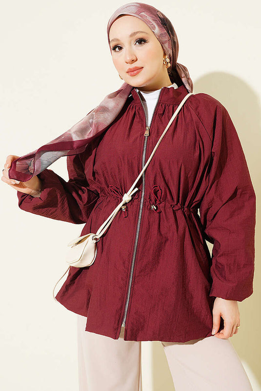 Veste Matelassée Bordeaux À Ceinture