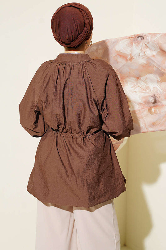 Veste Matelassée Ceinturée Couleur Café