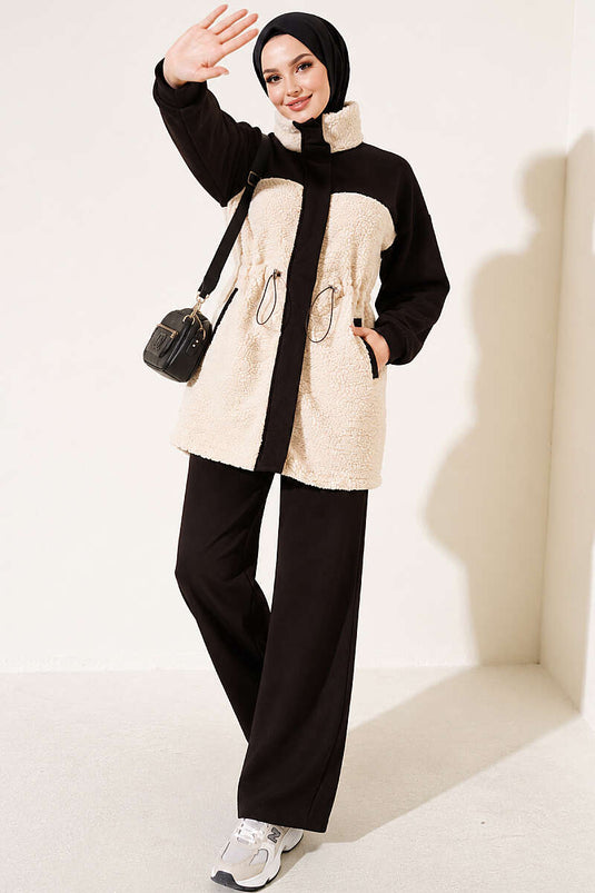 Ensemble En Maille Imitation Fourrure Avec Ceinture Marron