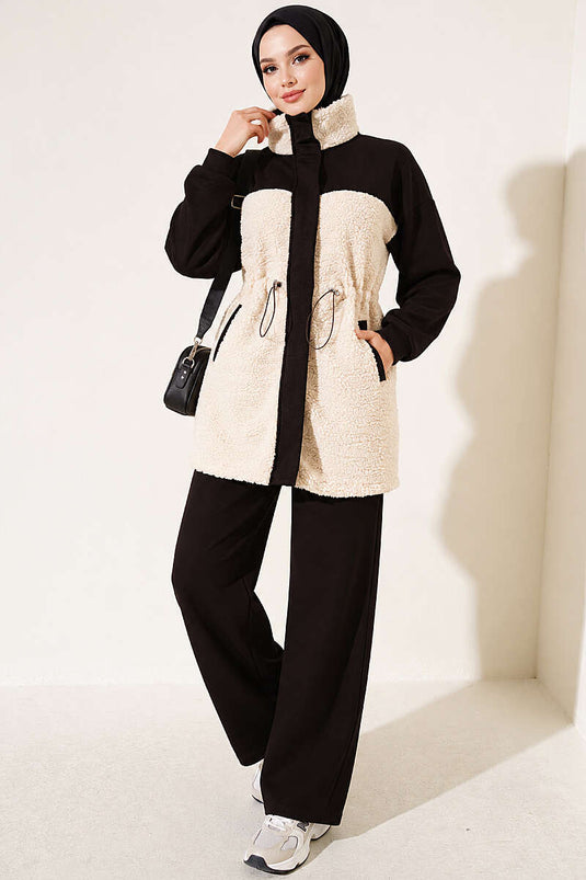 Ensemble En Maille Imitation Fourrure Avec Ceinture Marron