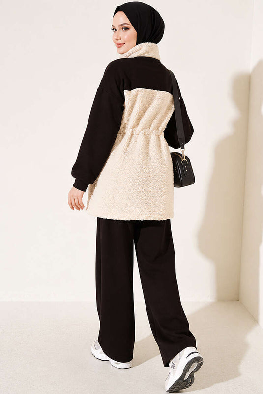 Ensemble En Maille Imitation Fourrure Avec Ceinture Marron