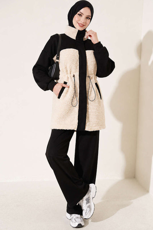 Black Tulle Plush Knit Two-Piece Set