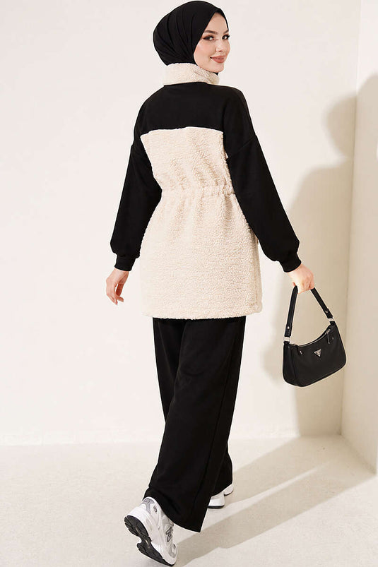 Black Tulle Plush Knit Two-Piece Set