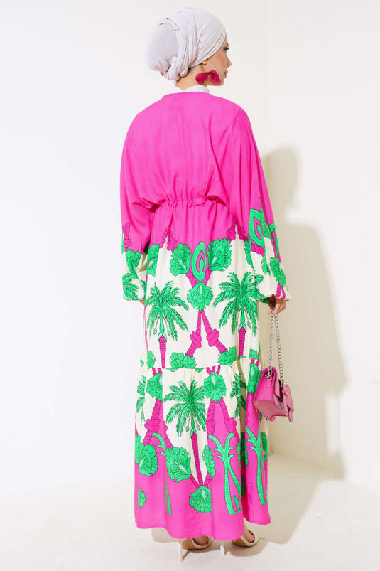 Beautiful Tunic Loose Dress Fuchsia Green