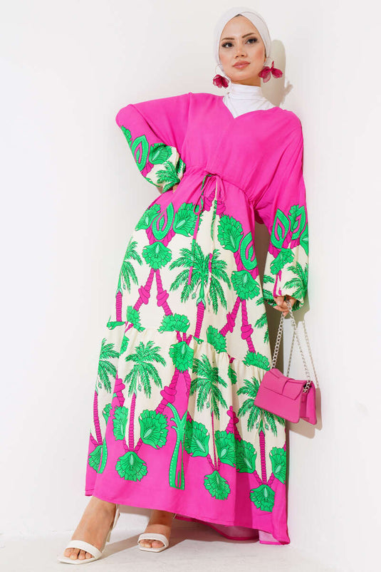 Beautiful Tunic Loose Dress Fuchsia Green