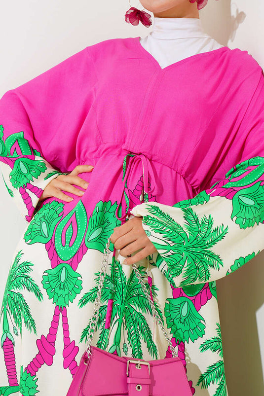 Beautiful Tunic Loose Dress Fuchsia Green