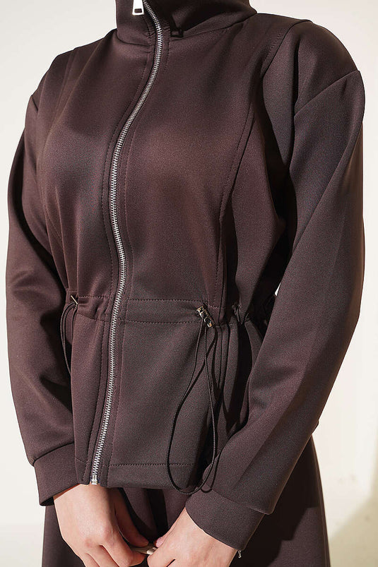Completo Due Pezzi Con Gonna In Scuba E Cintura Marrone
