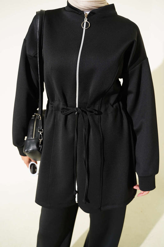 بدلة غوص من قطعتين مع نفق خصر، لون أسود