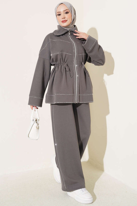 Bel Tünelli Embellished Two-Piece Set In Smoke Grey