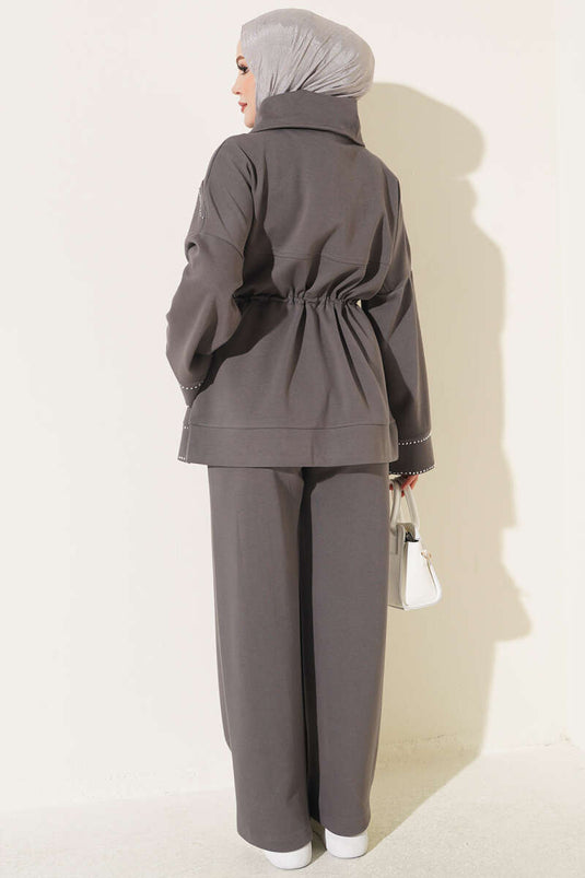 Bel Tünelli Embellished Two-Piece Set In Smoke Grey