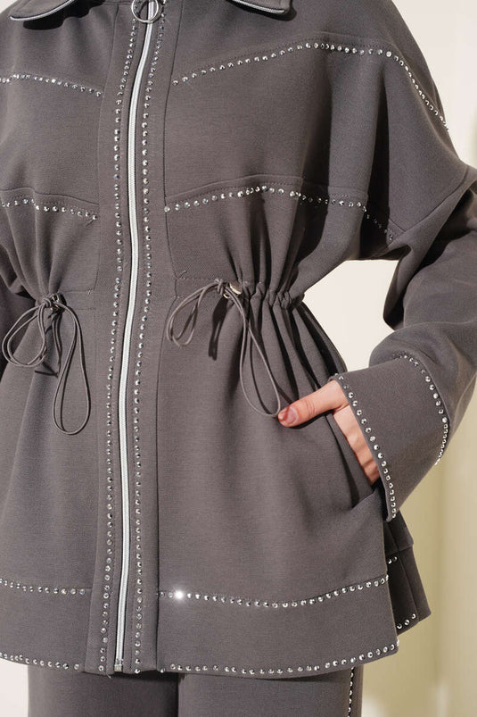 Bel Tünelli Embellished Two-Piece Set In Smoke Grey