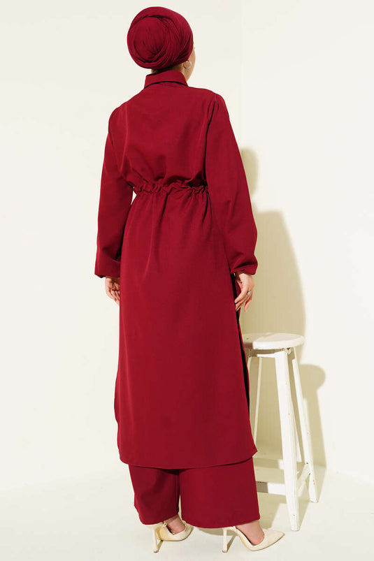 Bel Tünelli Uzun Tunikli Dabıl İkili Takım Bordo