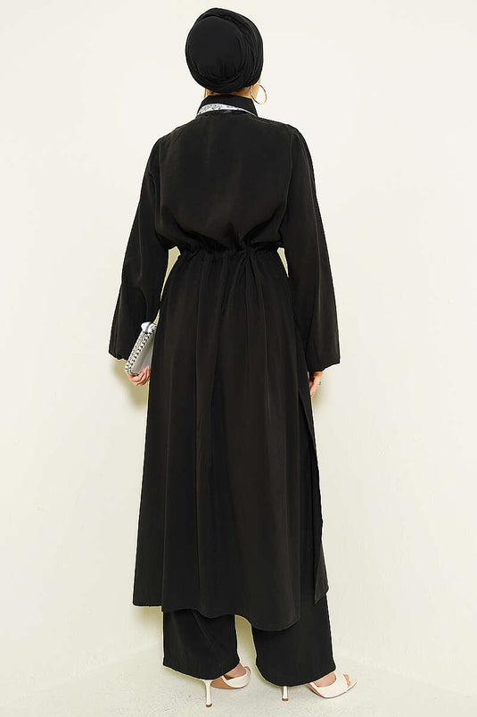 Black Modal Two-Piece Set with Belt and Long Tunic