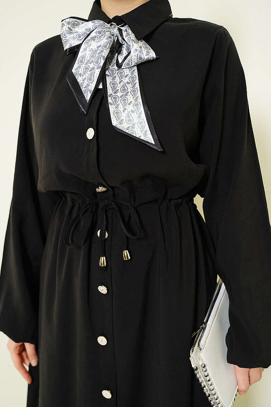 Black Modal Two-Piece Set with Belt and Long Tunic