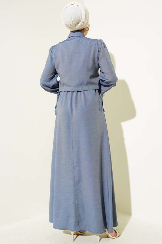 Bel Tünelli Yan Bağlamalı Jile İkili Takım İndigo