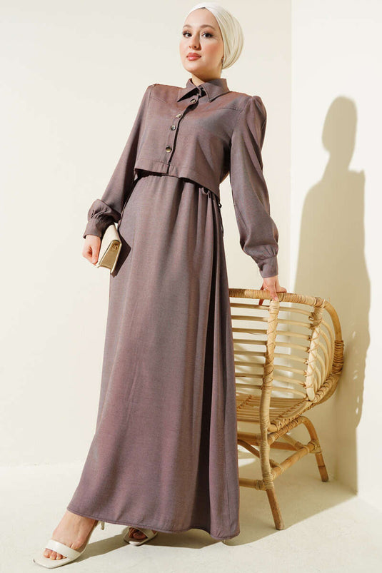 Bel Tünelli Yan Bağlamalı Jile İkili Takım Kahve