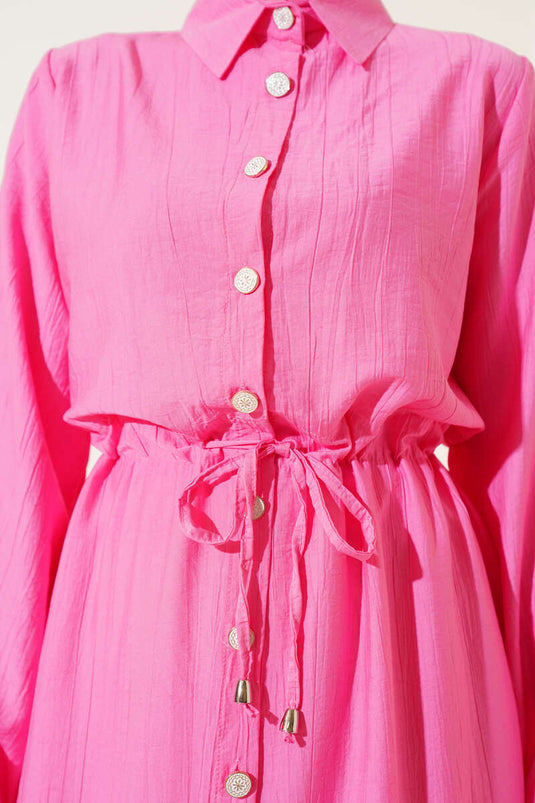 Bel Tünelli Yan Yırtmaçlı Uzun Tunik İkili Takım Pembe