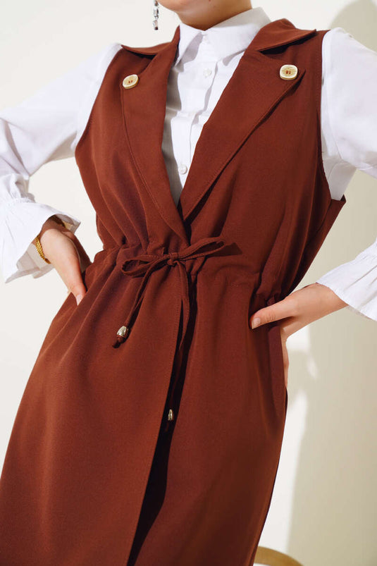 Bel Tünelli Yelekli Dabıl İkili Takım Kahve