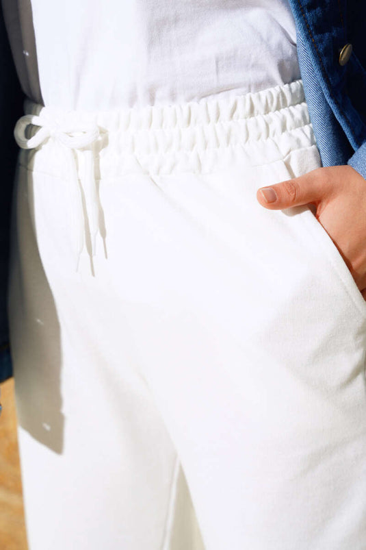 Bel Ve Bilek Lastikli Jogger Pantolon Ekru