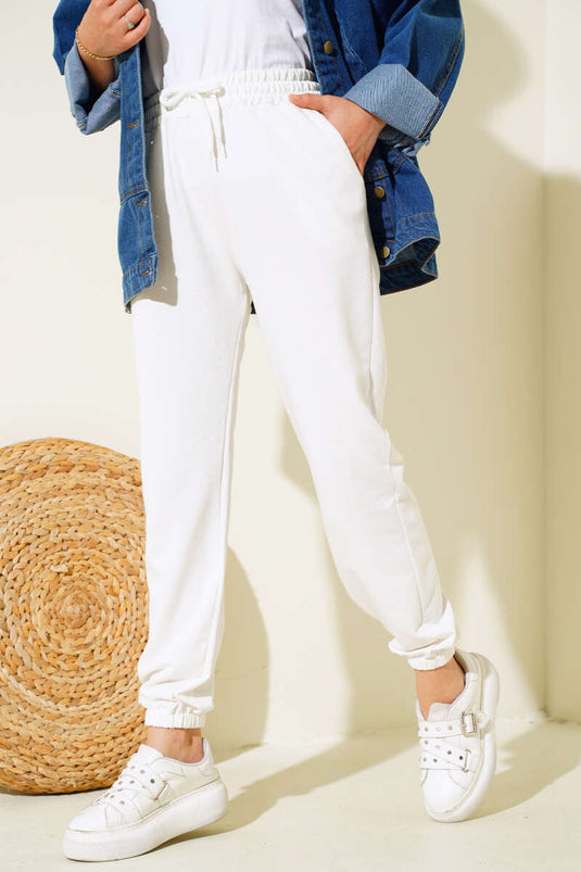 Bel Ve Bilek Lastikli Jogger Pantolon Ekru