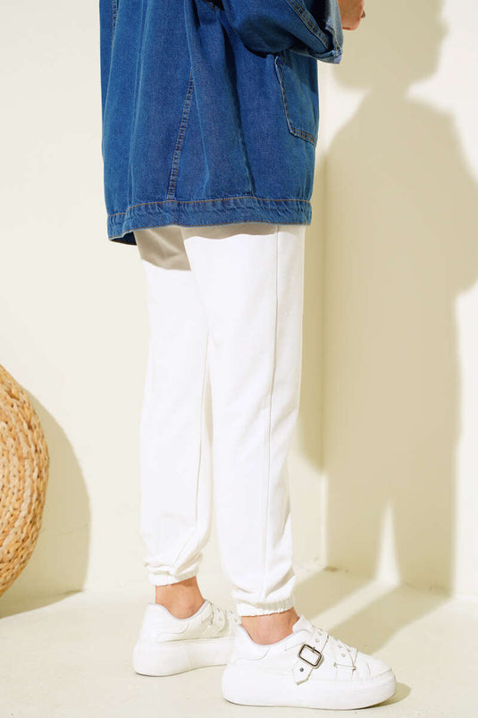 Bel Ve Bilek Lastikli Jogger Pantolon Ekru