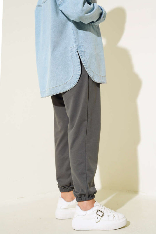 Bel Ve Bilek Lastikli Jogger Pantolon Füme