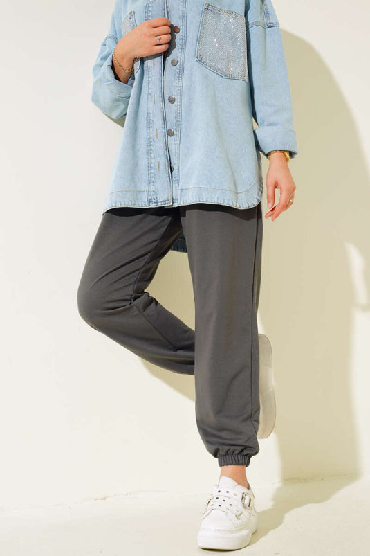 Bel Ve Bilek Lastikli Jogger Pantolon Füme