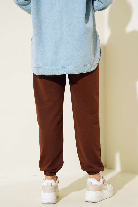 Belted Cuff Elastic Jogger Pants Brown